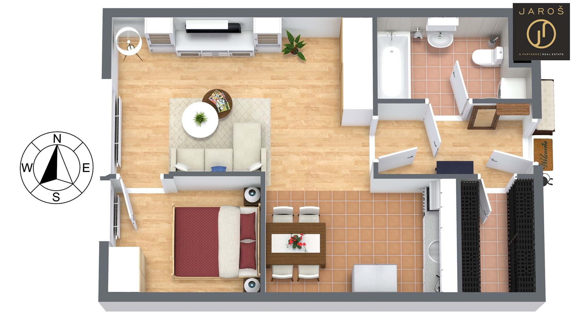 2kk Písek - 1. Floor - 3D Floor Plan