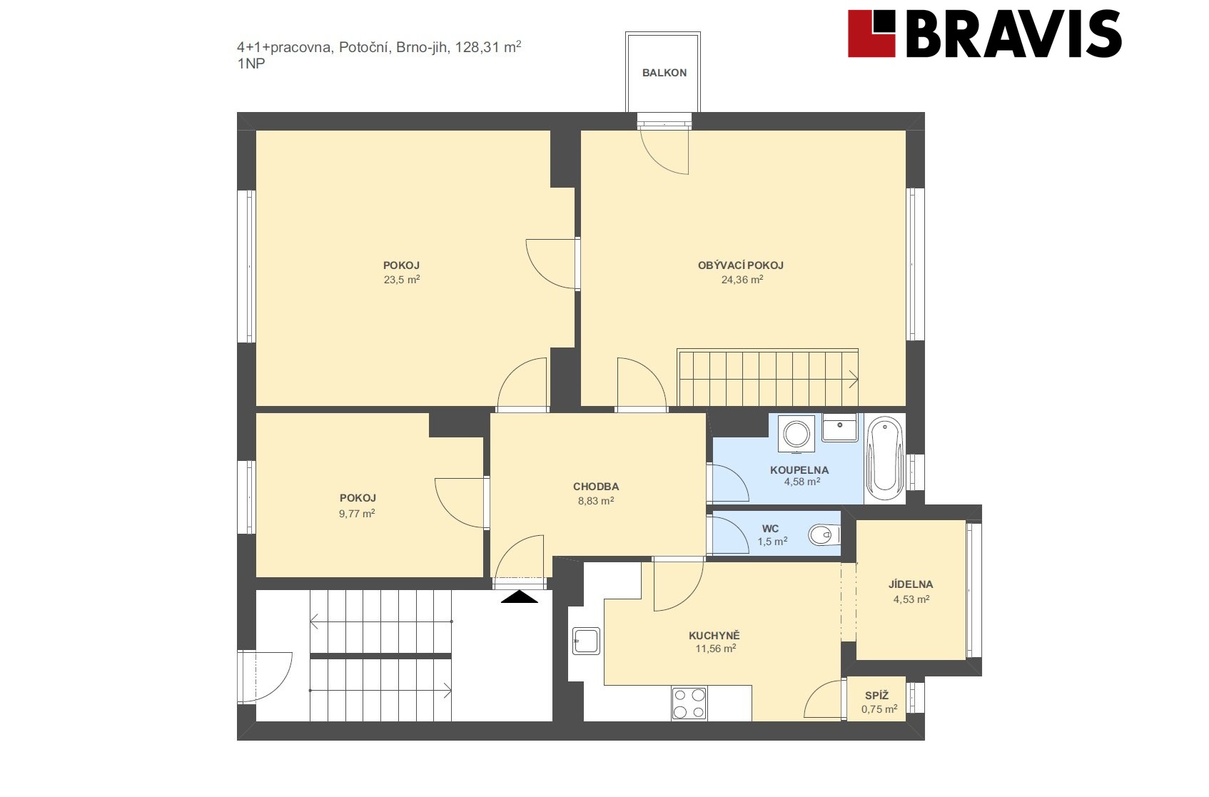 4+1+pracovna Potoční 128,31m2 1NP