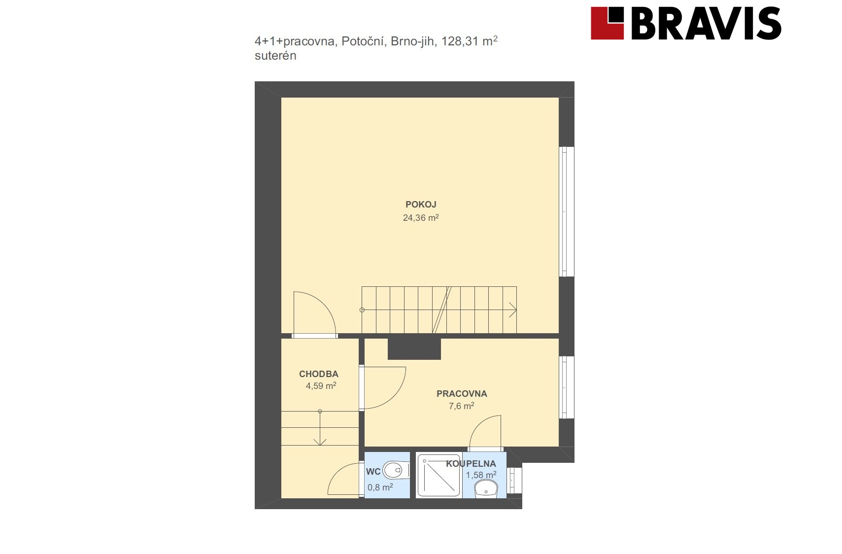 4+1+pracovna Potoční 128,31m2 suterén