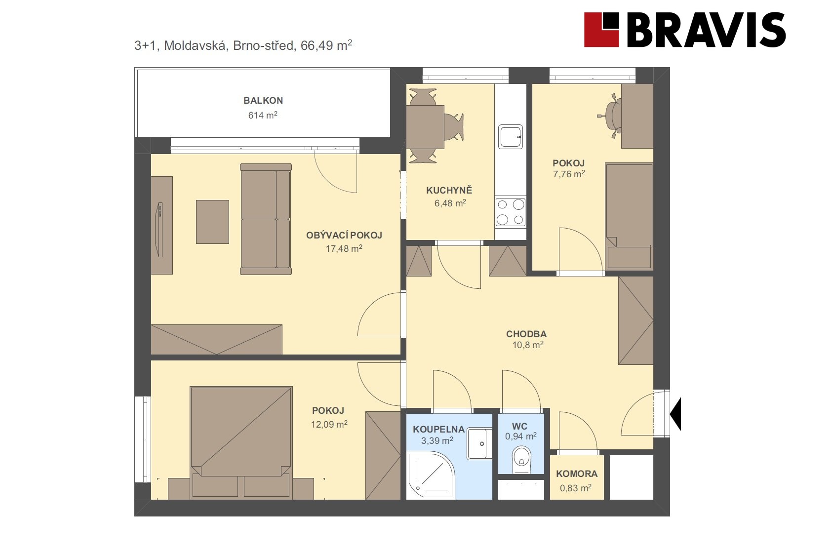 3+1 Moldavská 66,49m2