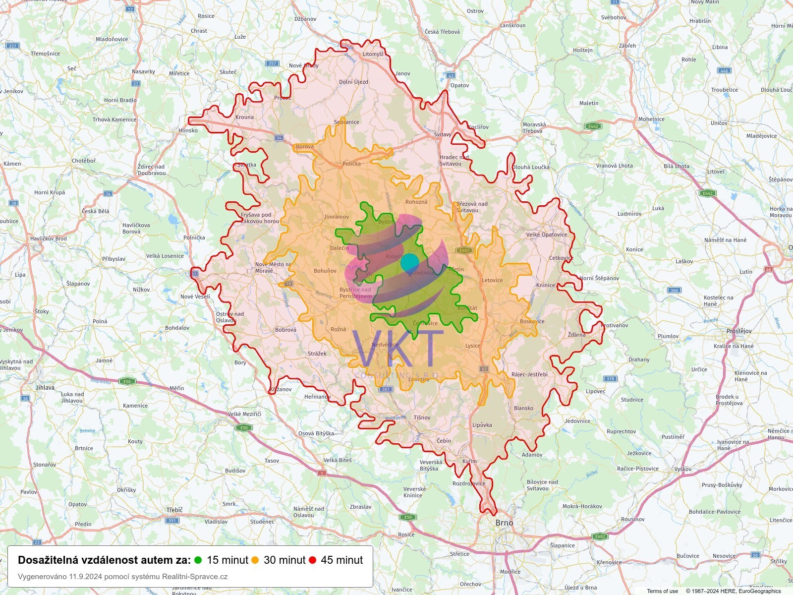 Dosažitelná vzdálenost: auto