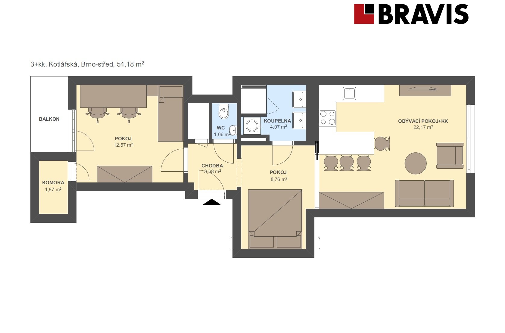 3+kk Kotlářská 54,18m2