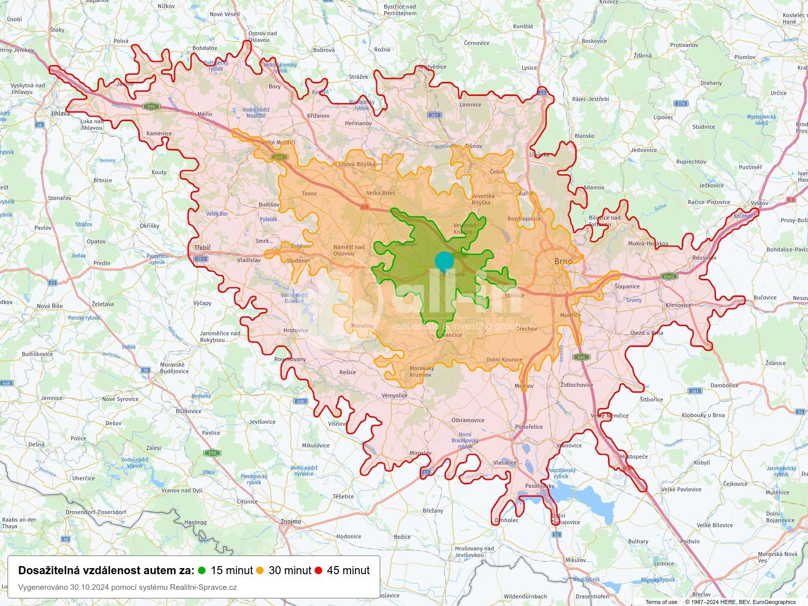 Dosažitelná vzdálenost: auto