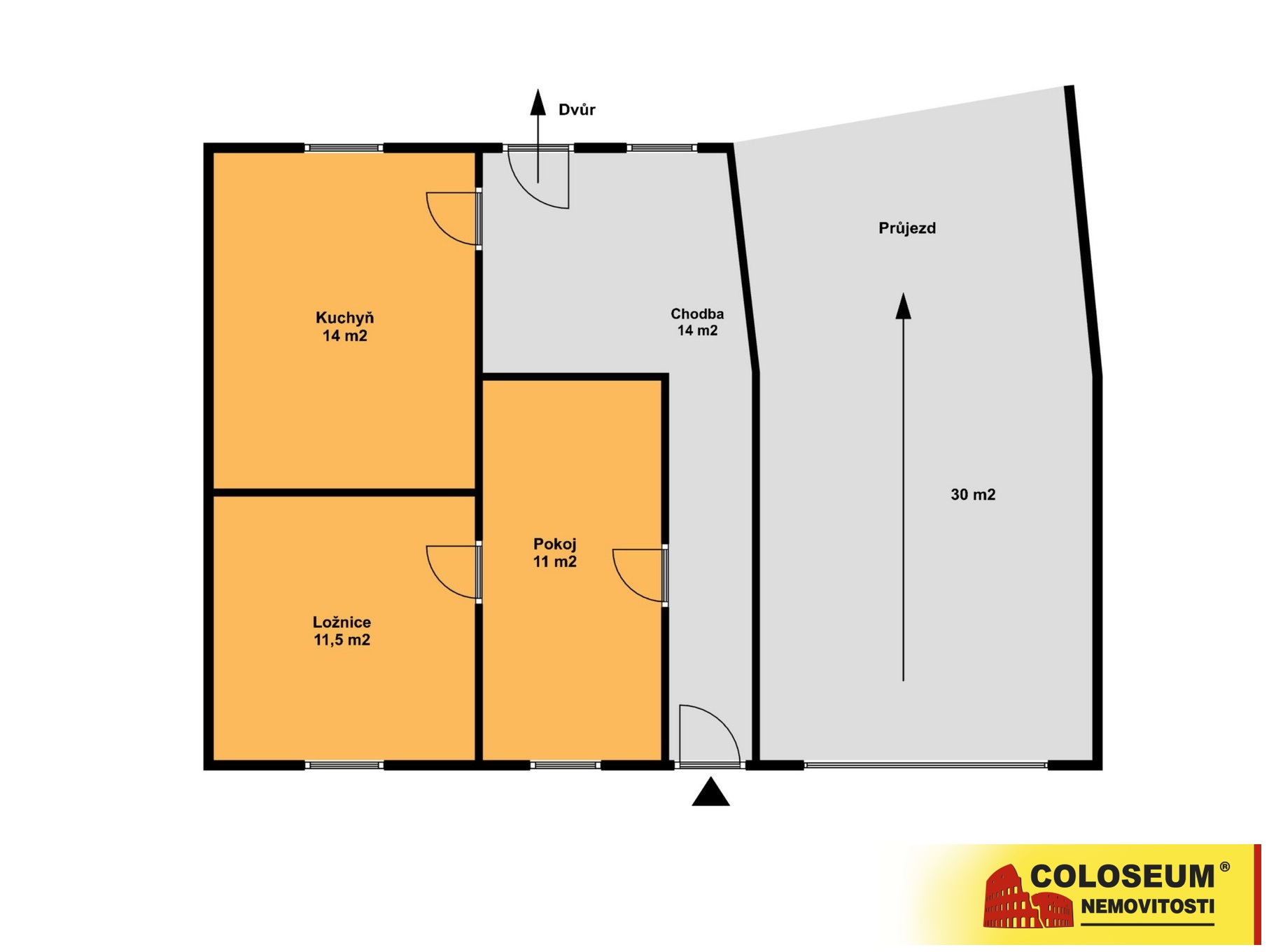 Kostelec u Kyjova - půdorys 2D, RD 2+1, pozemek 199m2, k demolici - prodej rodinného domu