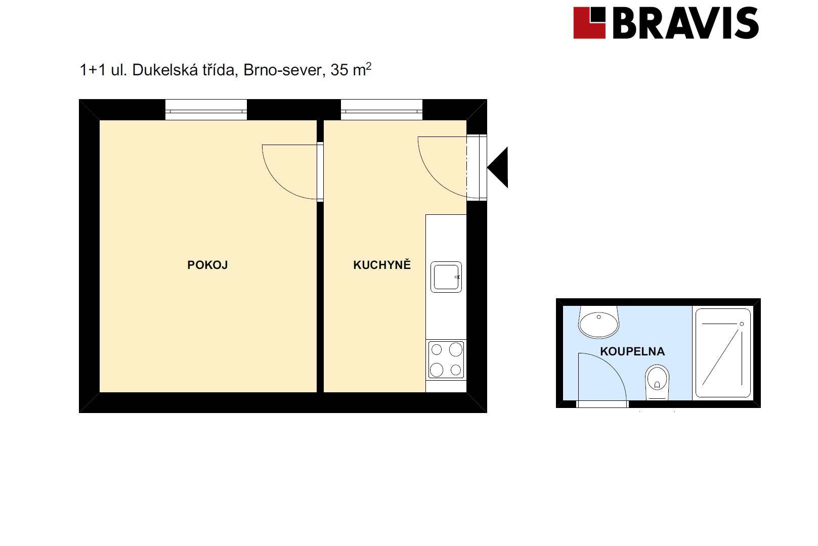 1+1 Dukelská třída 35m2