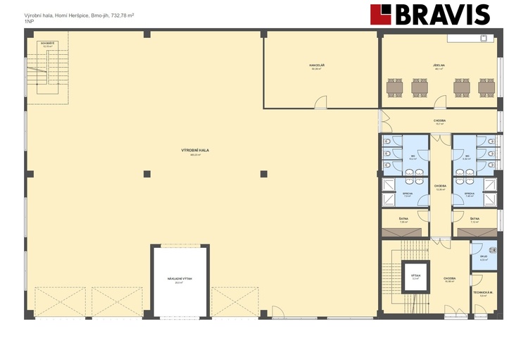 Výrobní hala Horní Heršpice 732,78m2 1NP