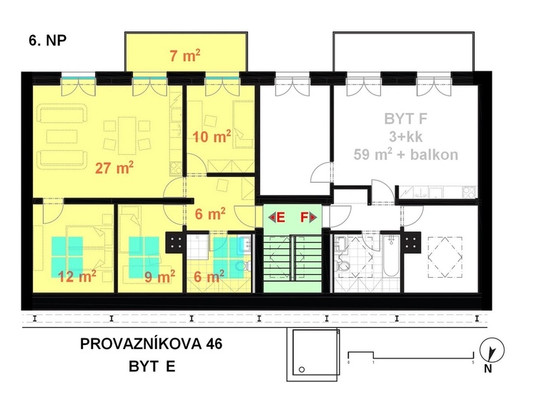 byt E - půdorys s m2