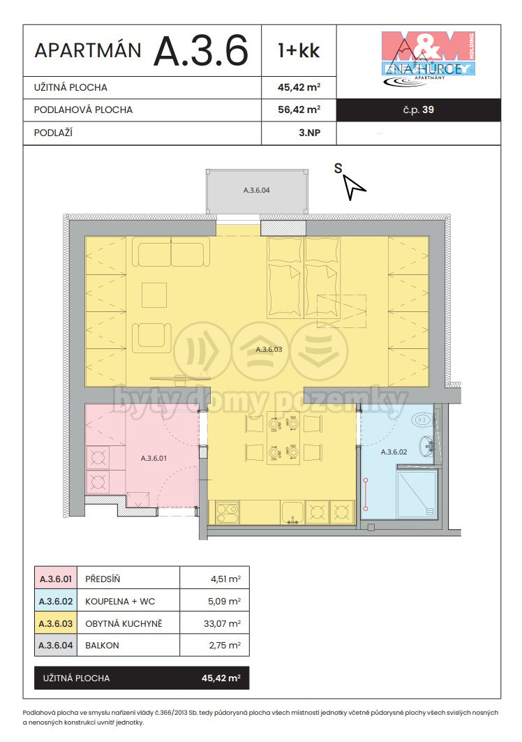 Prodej bytu 1+kk, 45 m2, HĹŻrka, obec HornĂ­ PlanĂˇ