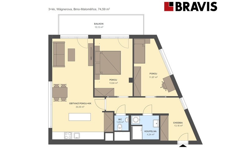 3+kk Wágnerova 74,59m2