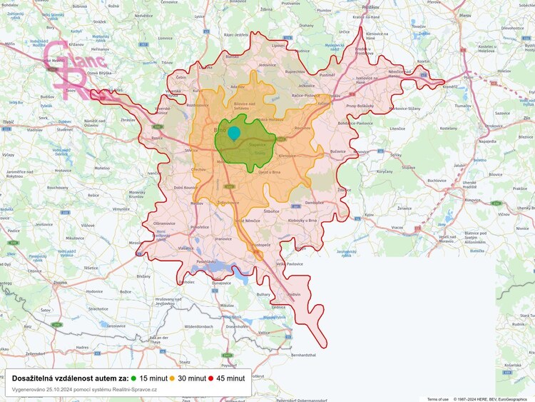 Dosažitelná vzdálenost: auto