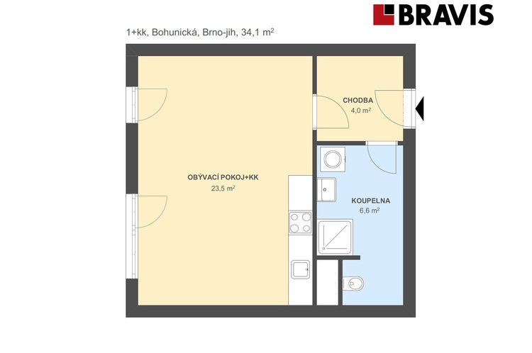 1+kk Bohunická 34,1m2