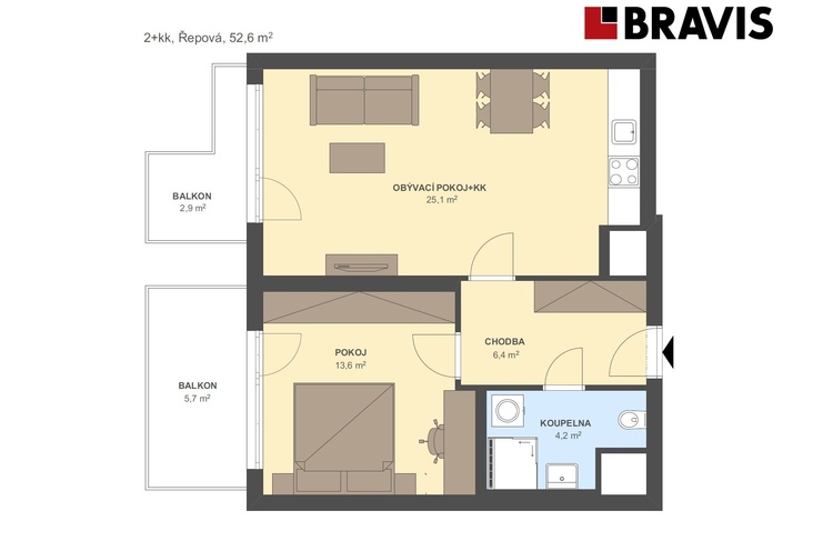 2+kk Řepová 52,6m2