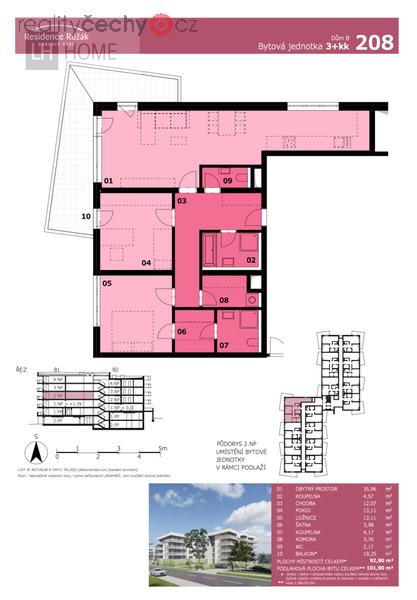 Družstevní bet 3+kk, 101,30 m2 + balkón 19,25 m2, Residence Růžák budova B