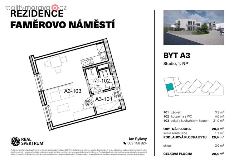 Jednotka – studio A3 (1+kk) Developerský projekt Faměrovo nám.