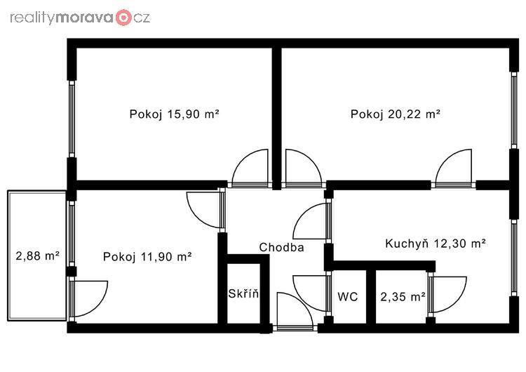 Byt 3+1 s balkonem na prodej, 77m2 Halasova 995, Tišnov