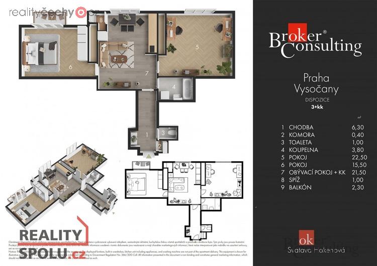 Prodej byty 3+kk, 73 m2 - Praha - Vysočany