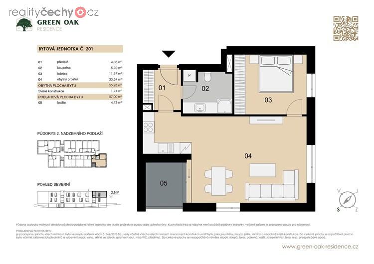 Prodej bytu 2+kk, 57 m2 v projektu Green Oak residence