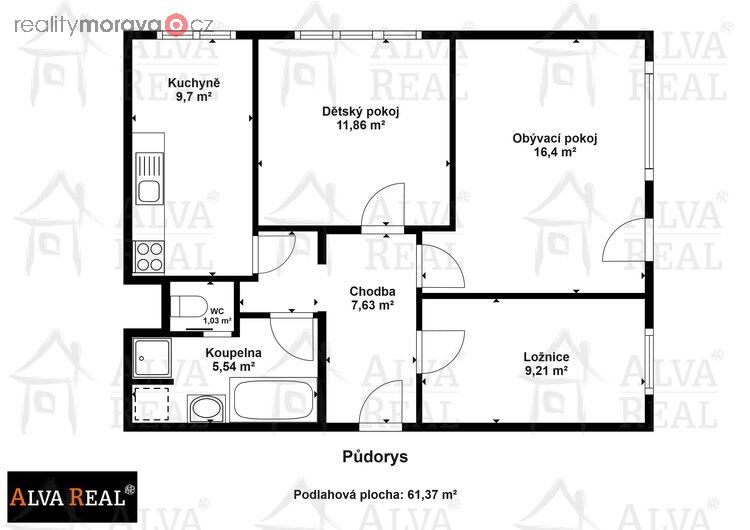 Prodej bytu v OV 3+1 62 m2 po rek. + balkón 5 m2 + sklep 2 m2 v Líšni, ul. J. Faimonové