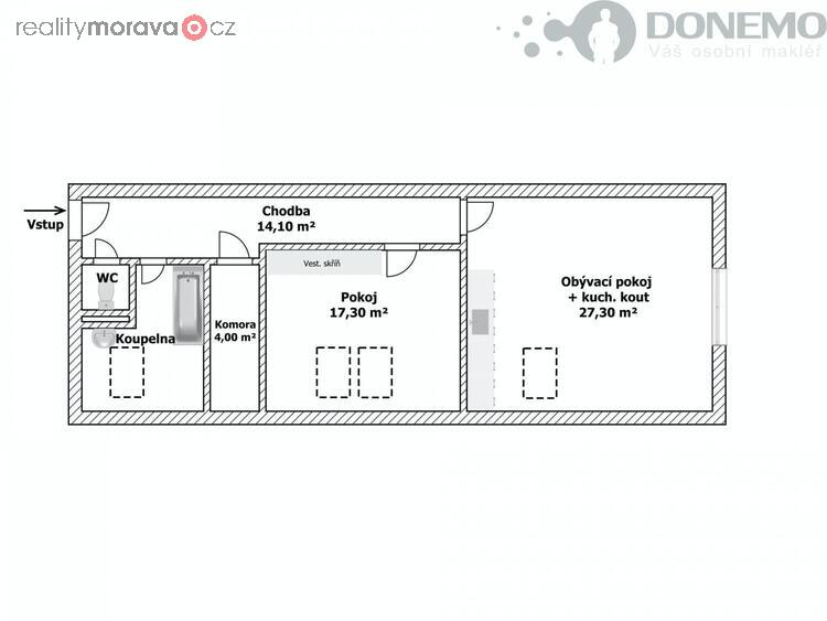 Nabízíme krásné podkrovní bydlení o dispozici 2+kk, 68,6 m2 v novostavbě domu v obci Moravská Hůzová