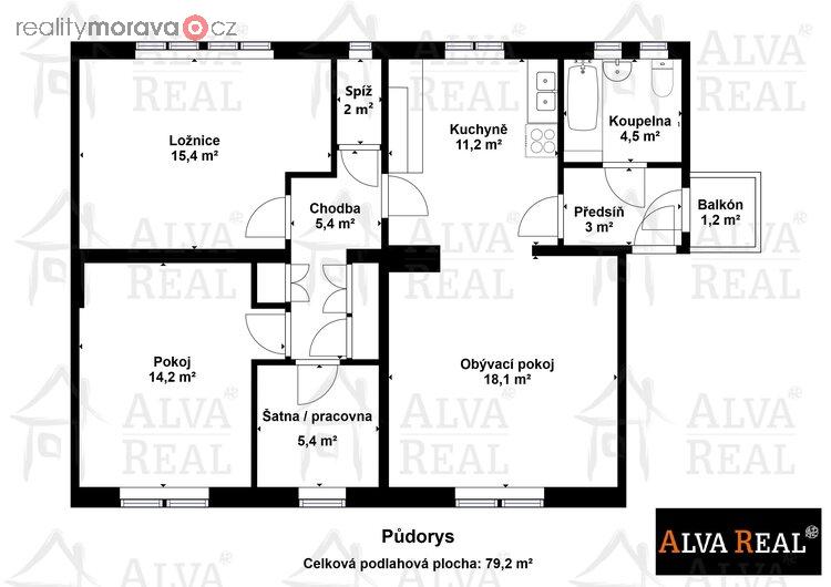 Prodej bytu v OV 3+1 se spíží a šatnou 80 m2 + balkón + sklep 3 m2, ul. Soběšická, Brno