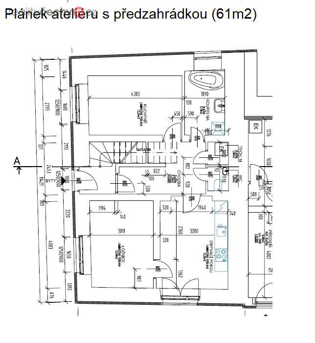 Prodej ateliéru 2+1 s terasou, předzahrádkou a parkovacím stáním (1x), Unhošť, okr. Kladno