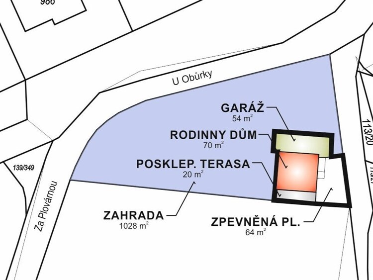 Rodinný dům s velkým pozemkem v Třebíči, Nehradově (SNÍMEK KATASTRÁLNÍ MAPY)