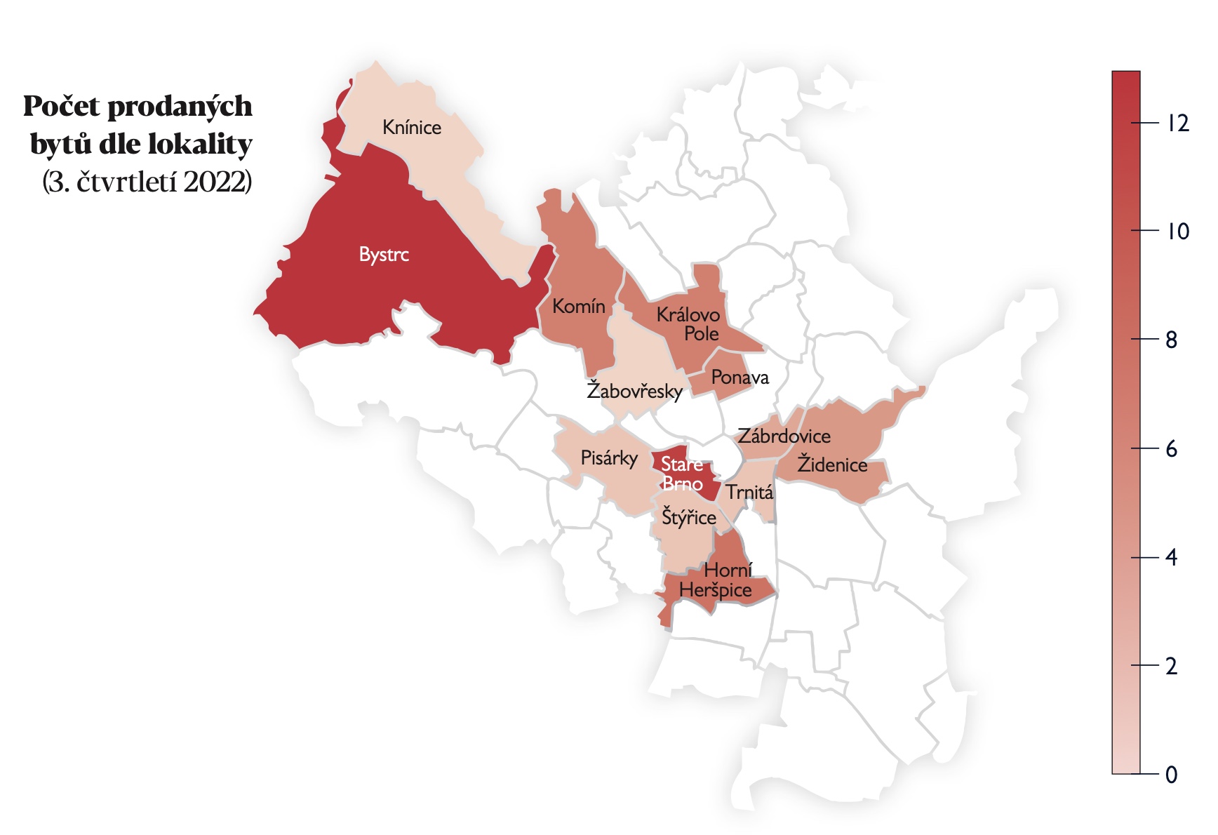 Počet prodaných bytů dle lokality Brno